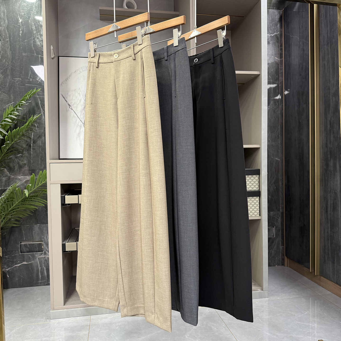 尖货！高腰羊毛休闲镰刀阔腿西裤