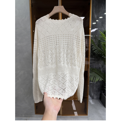 宽松和纸钩花镂空针织衫长袖上衣
