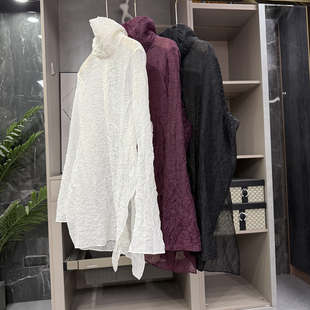 宽松薄款 87133 褶皱堆堆领长袖 上衣女 开衩衬衫 氛围感气质款