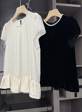 清仓不予退换！丝绒钉珠圆领无袖荷叶边上衣女1101009~ZY