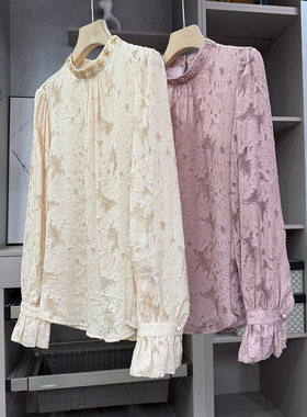 美美美！展会订单！提花钉珠小立领长袖衬衫上衣女  H11005~ZY