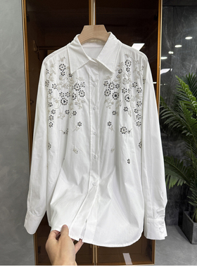 美翻！小众设计师款！重工钉珠宽松棉衬衫上衣女   AE0441~JS