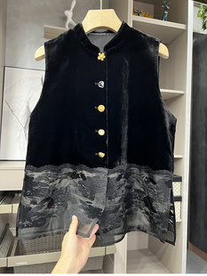 清仓不退#B牌!真丝丝绒拼刺绣真丝欧根纱马甲外套女 17119