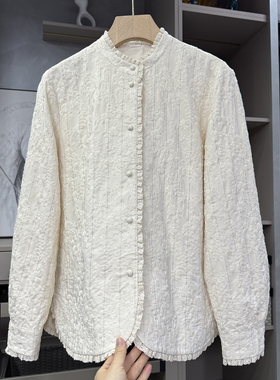 yuan单！浪费法式！重工刺绣花边立领衬衫上衣女  734995~ZY