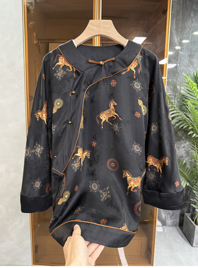 G上6K+国风新中式！真丝提花斜襟圆领印花骏马上衣女   1Y751~JS