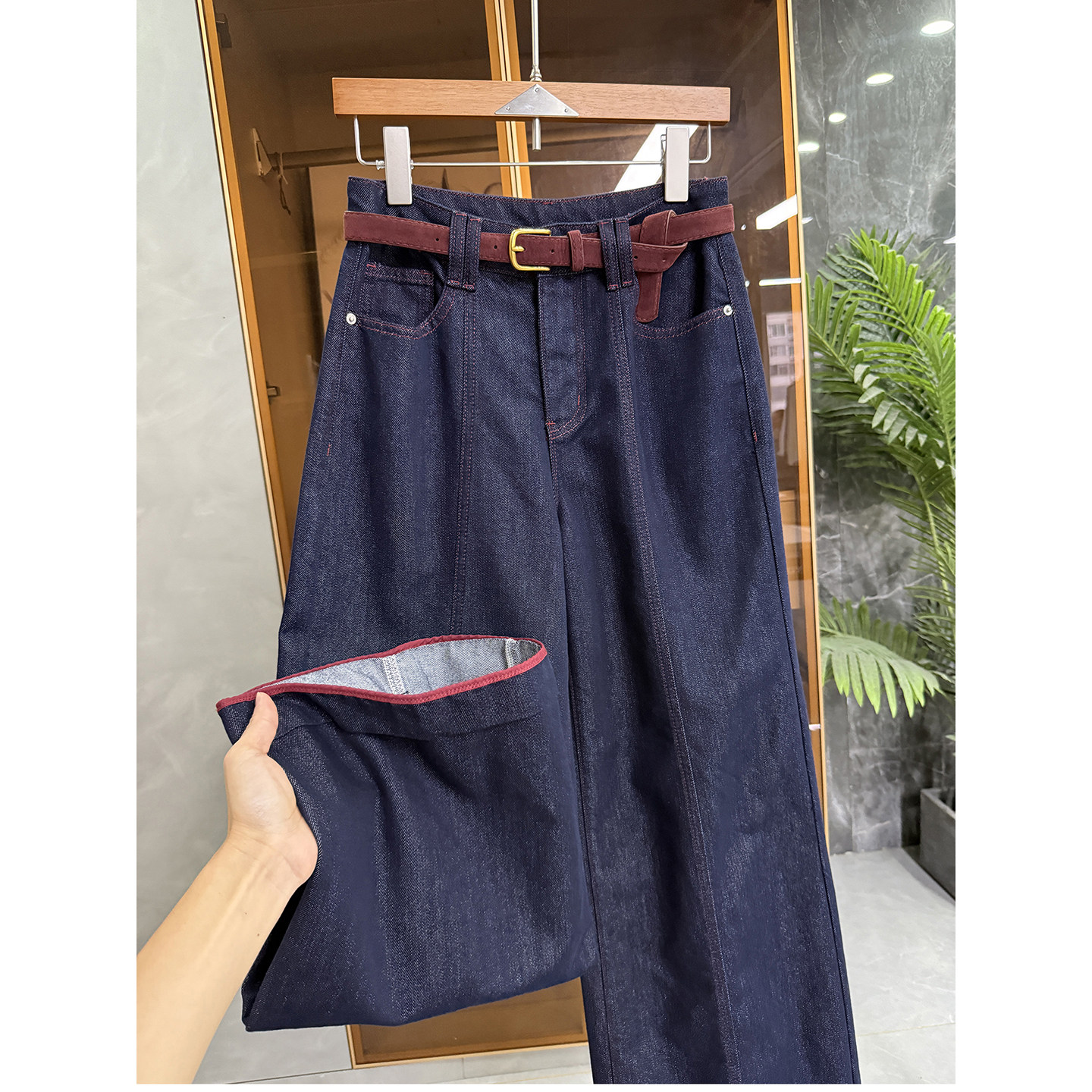 N货！中高腰牛仔翻边阔腿裤