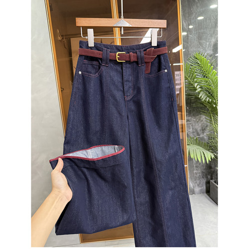 N货！中高腰牛仔翻边阔腿裤