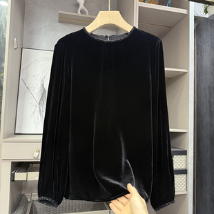 725H224 法柜 上衣女 真丝丝绒钉珠圆领长袖 美到心尖上