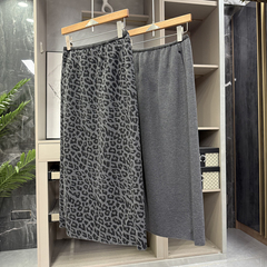 提升气质的秋冬款！豹纹羊绒毛呢后开叉直筒半身裙女   H7305~ZY