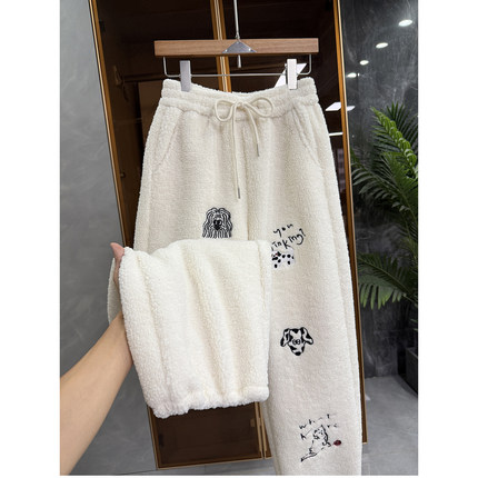 秋冬BI囤！重工刺绣松紧腰休闲束脚卫裤女   M021151~JS