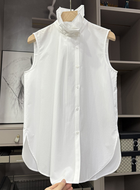 衣橱刚需！加分秘诀！斜襟荷叶领无袖棉衬衫上衣女  H26260~ZY