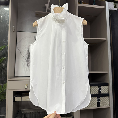 N货！斜襟荷叶领无袖棉衬衫上衣