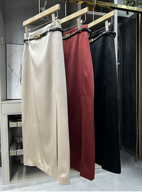 清仓不予退换！及简高及！高腰醋酸开叉半身裙女CK150~ZY