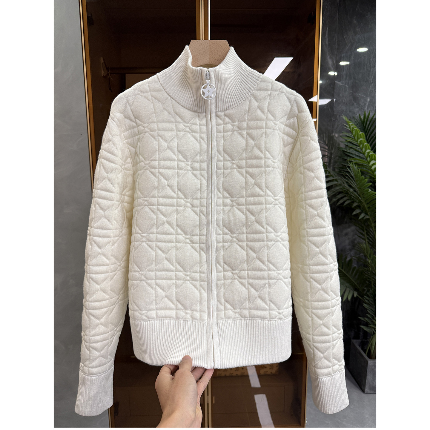 加厚菱格羊毛立领拉链休闲短外套