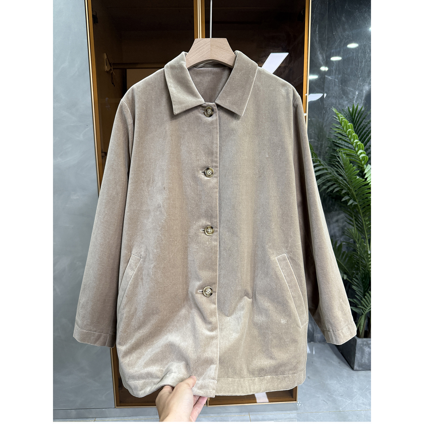 外M单！宽松绒面翻领外套