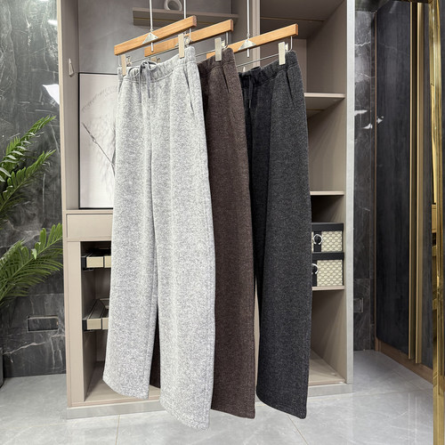 加绒羊毛毛呢松紧腰休闲镰刀裤