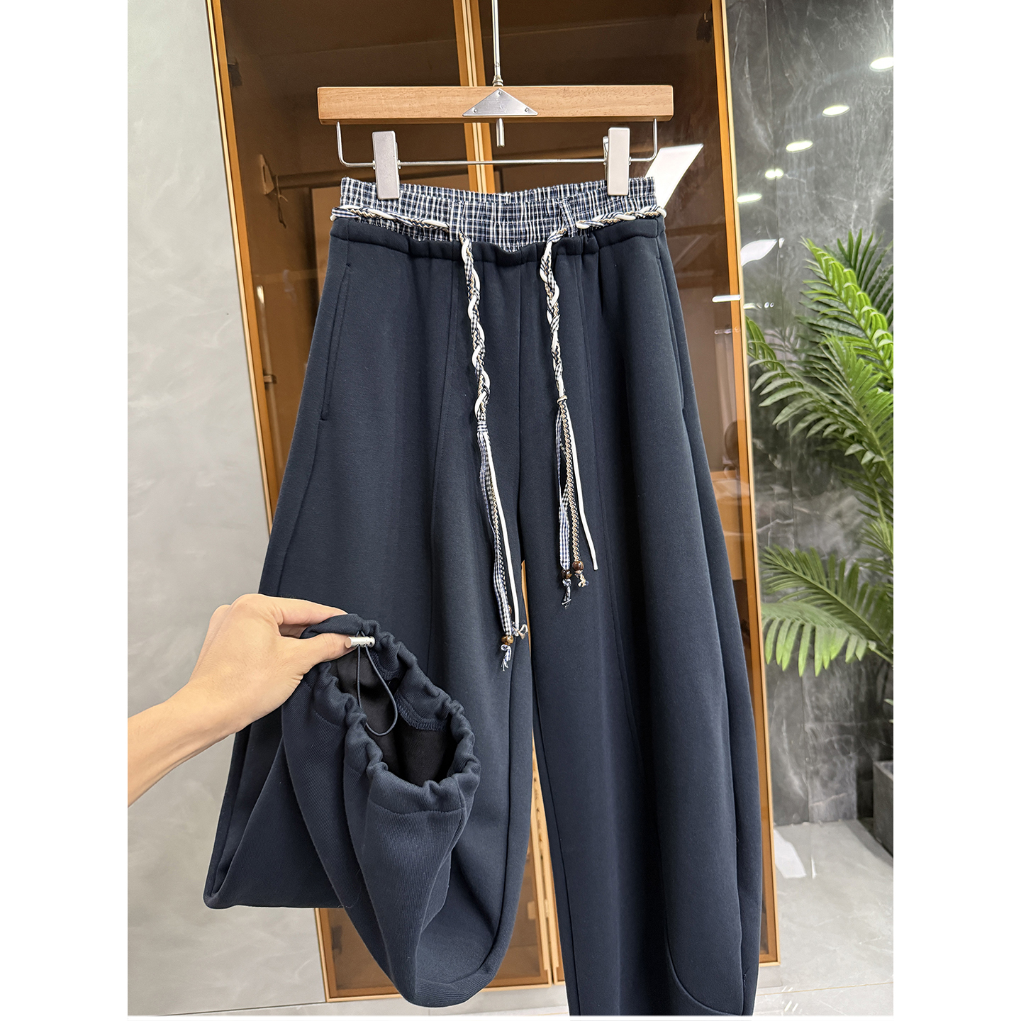 N货！撞色松紧腰休闲镰刀卫裤