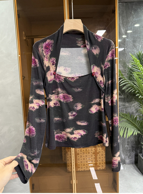 尖叫吧！谁穿都夸！修身绵羊毛印花长袖上衣女   251021~JS