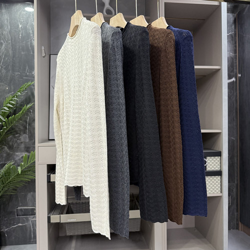 N货重工钩花羊毛圆领长袖针织衫