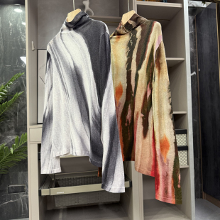 W257458 JU好穿 女 印花条纹羊毛高领针织打底衫 轻盈柔软