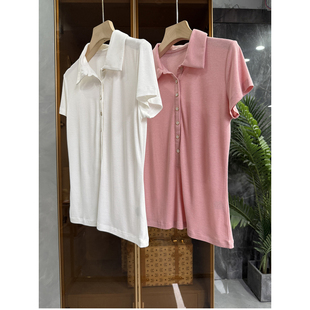 T8620 夏日人手一件 T恤上衣女 修身 真丝POLO领短袖