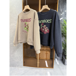 小个子BI囤!魔法单品!宽松羊毛印花圆领短卫衣女 M2396~ME