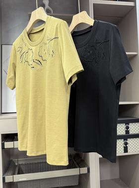 清仓不予退换！厂！优质棉镂空刺绣圆领短袖T恤女H8050~ZY