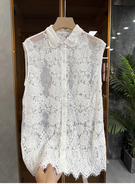 设计师款！好穿不费力！无袖背心蕾丝衬衫上衣女   S85859~JS