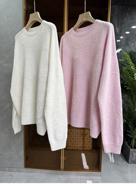 BI囤！jin口面料！重工刺绣宽松羊绒圆领针织毛衣女   D66055~ME