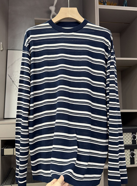 大N货！慵懒时髦并存！宽松条纹圆领长袖针织T恤女   96371~ZY