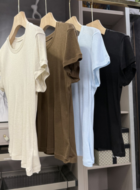 清仓不予退换！薄柔软！真丝莱赛尔修身圆领短袖T恤女2169YF~ZY