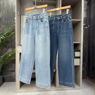 H5388 秋冬里 女 加厚绒中高腰牛仔直筒九分裤 瘦腿秘籍