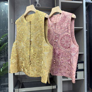 让人眼前一亮的gao货！新中式提花刺绣钉珠圆领马甲女  761375~ZY