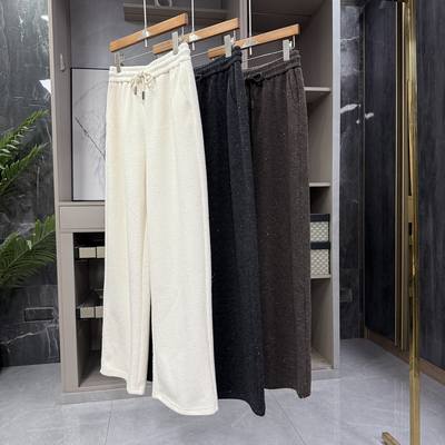 羊绒羊毛亮片松紧腰休闲阔腿裤