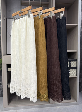 清仓不予退换！窒息！醋酸褶皱拼蕾丝后开衩半身裙女H8015~ZY