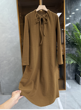 闭眼shou！设计师款！宽松抽绳圆领长袖连衣裙    20251163~JS