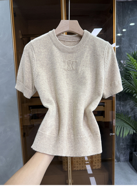 大厂出！P牌款！羊绒羊毛圆领短袖针织衫女     DXWJ0813~JS