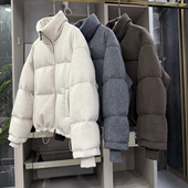 W257488 莼尾意柜 宽松针织羊绒白鹅绒羽绒服立领短外套女