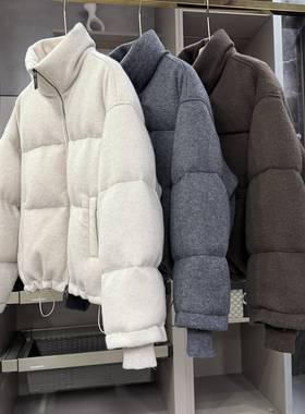 莼尾意柜！宽松针织羊绒白鹅绒羽绒服立领短外套女    W257488~ZY
