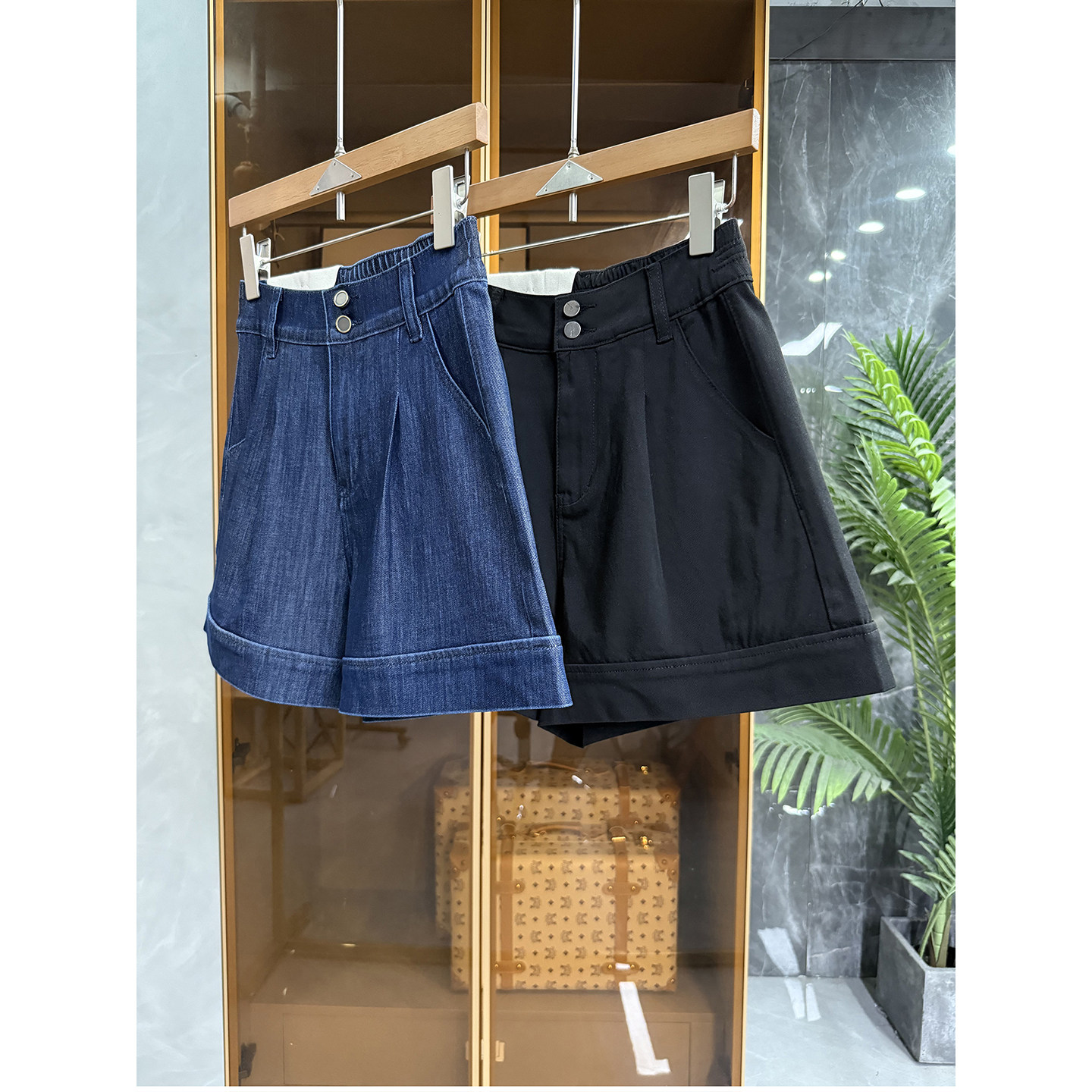 大厂出！后松紧高腰牛仔短裤