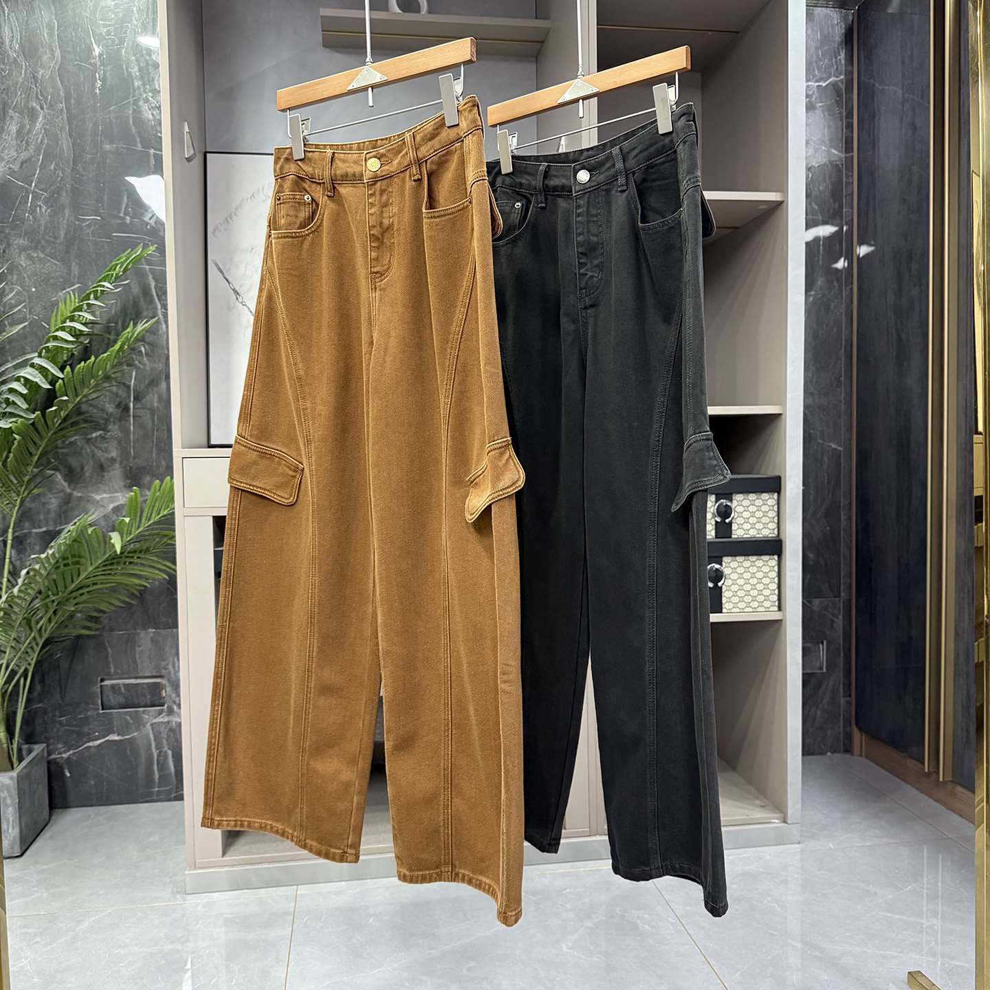 N货！磨毛中高腰牛仔镰刀工装裤