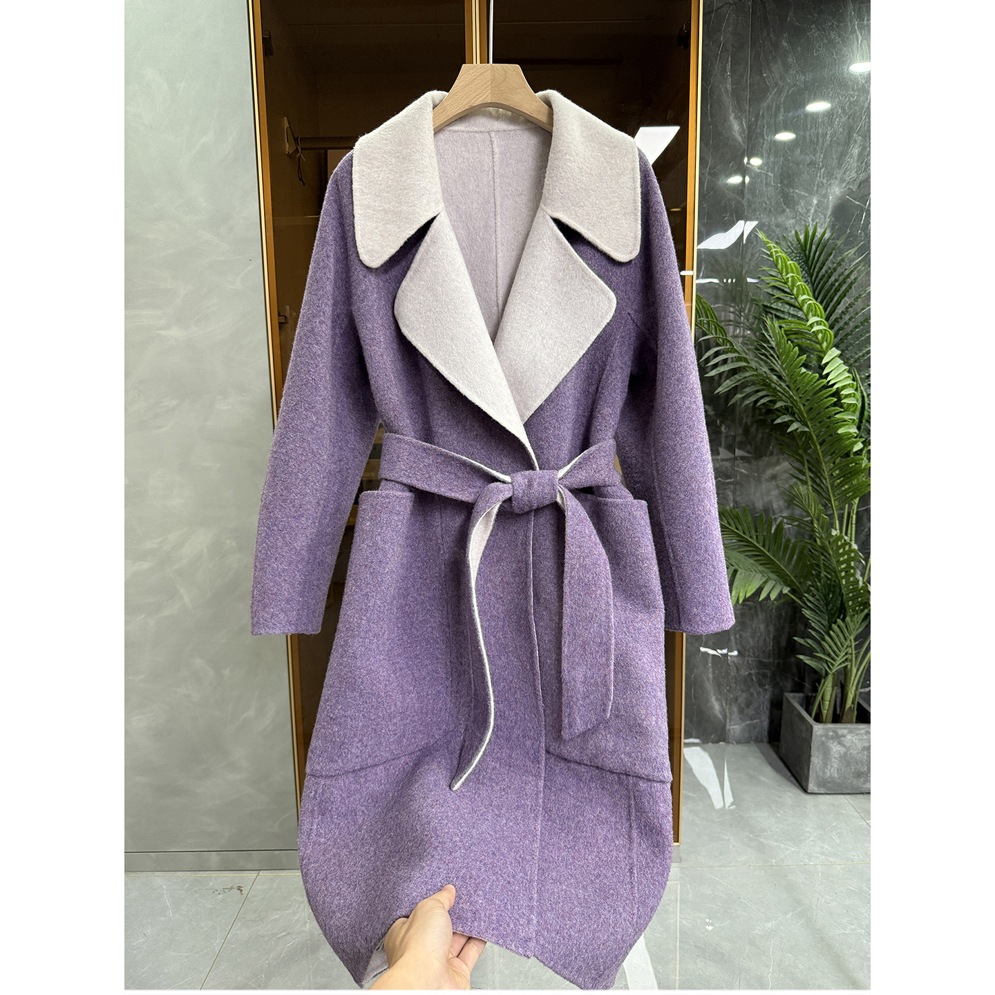 宽松羊毛双面呢大翻领外套大衣