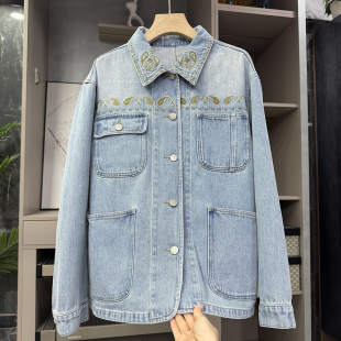 HZ26316 宽松刺绣牛仔夹克外套女 工厂外M订单 老友shou