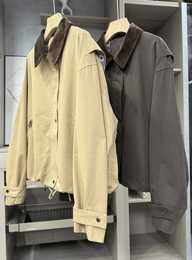 清仓不予退换！拼接灯芯绒翻领工装风衣短外套女H25366~ZY