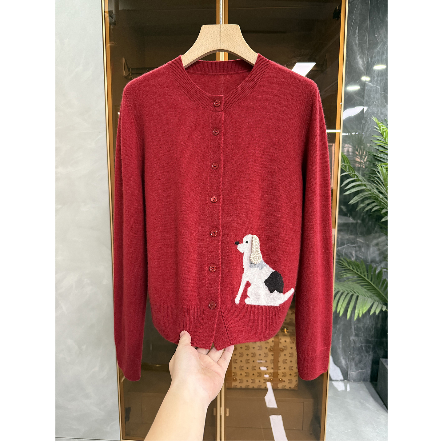 尖货！提花小狗羊绒圆领针织开衫