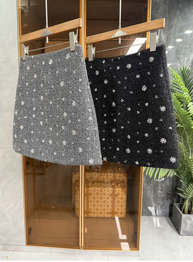 Q货！美到发光！亮片粗花呢羊毛高腰A字半身短裙女   K1137~ME