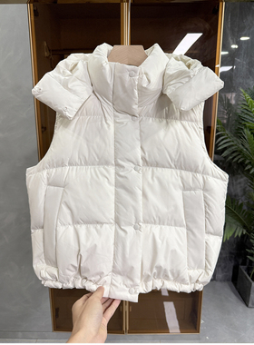 清仓不予退换！学！可拆连帽宽松鸭绒羽绒服短马甲女1028QZ~JS