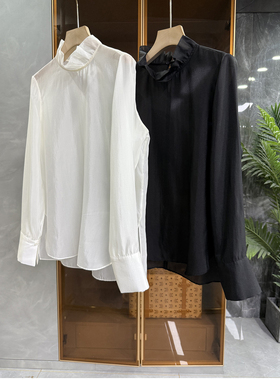 炸裂推荐！自带美颜滤镜！铜氨木耳领长袖衬衫上衣女   R2627~ME