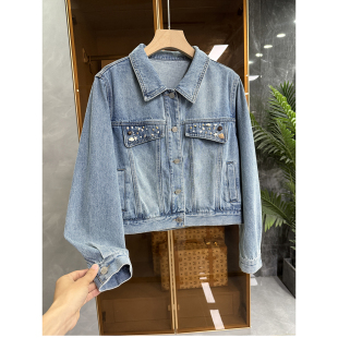M106203 口碑工厂直出 重工洗水钉珠牛仔夹克短外套女