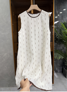 清仓不予退换！风！提花亚麻圆领无袖背心连衣裙AC06565~JS